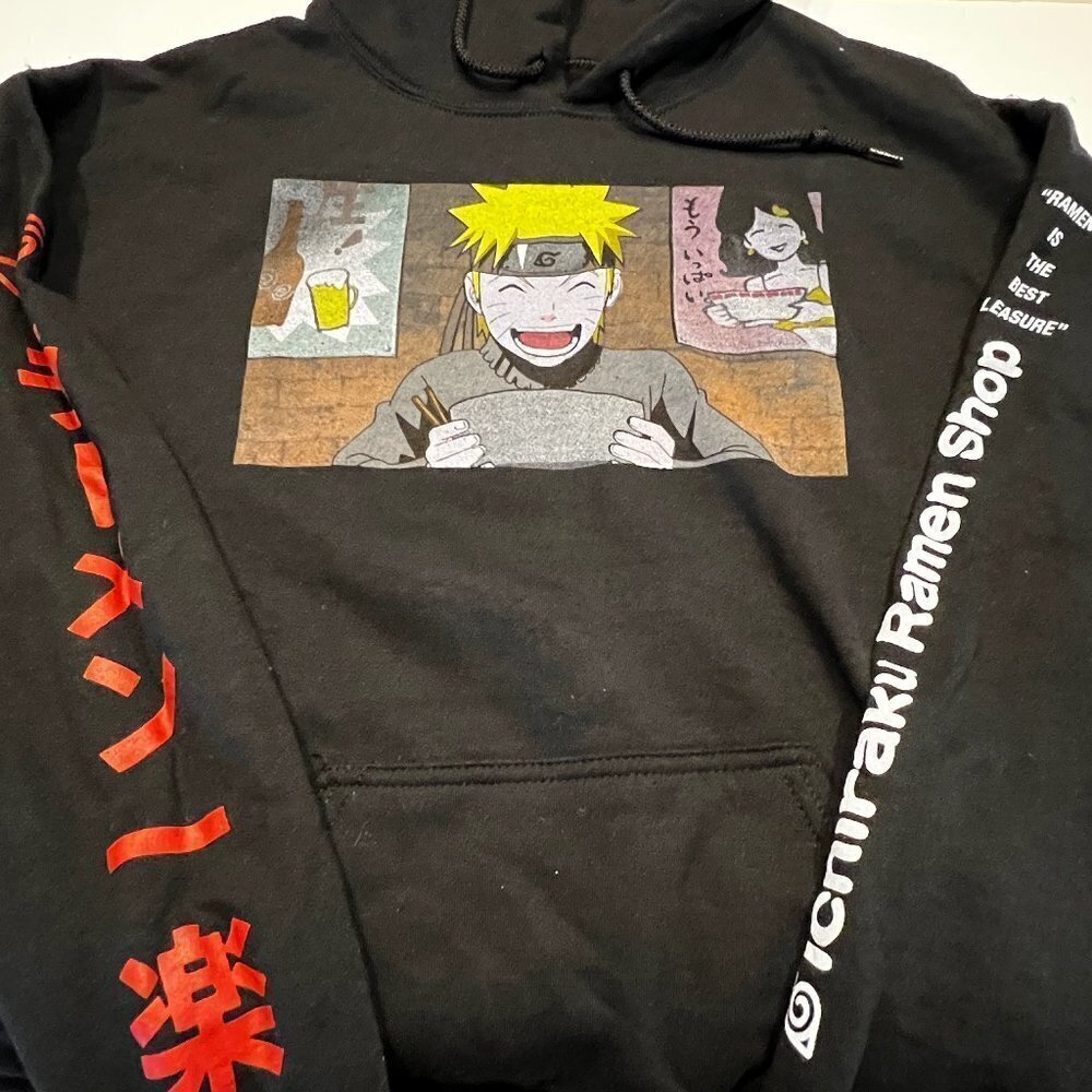 Naruto Shippuden Ichiraku Ramen Shop Black Hoodie Mens Medium Graphic Sweatshirt